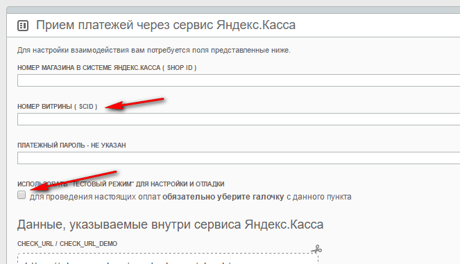 Подключения Яндекс Кассы к сайту на placemark.ru