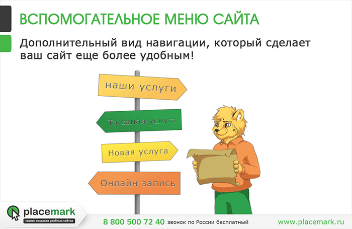 Вспомогательное боковое меню на сайте placemark.ru